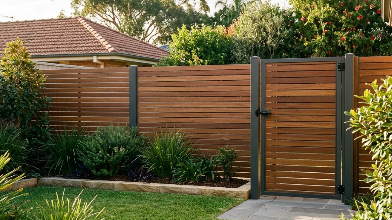 Powder-coated aluminium slat panel and letterbox feature detail in Toowoomba