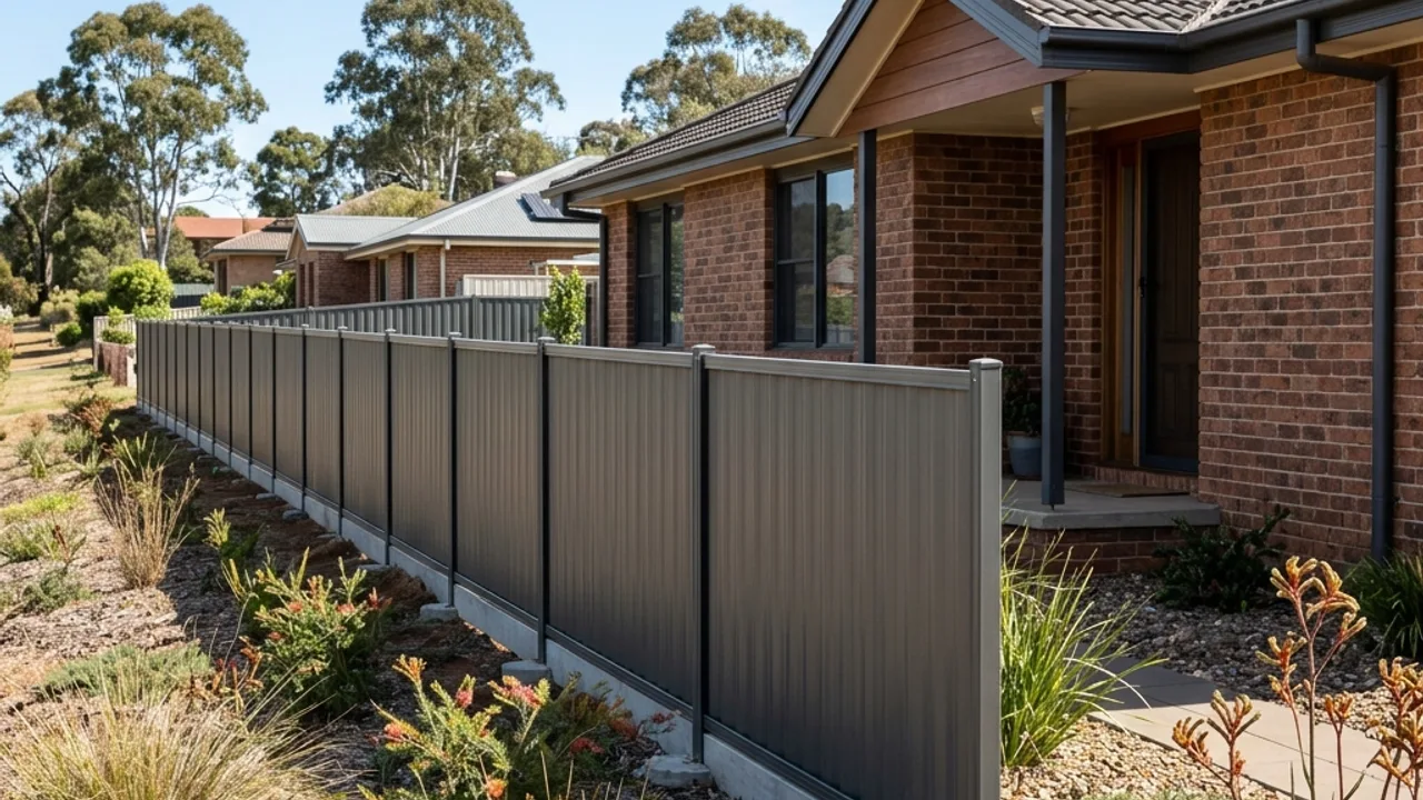 Long Woodland Grey Colorbond boundary fence along a Toowoomba back yard