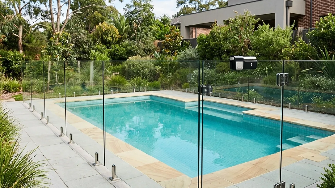 Frameless glass pool fence around a Toowoomba backyard pool