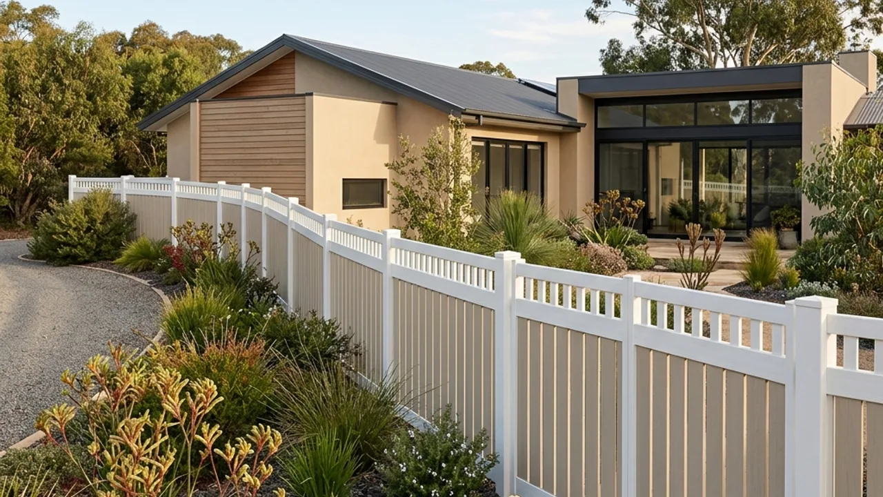 White PVC picket fence along a front boundary on a Toowoomba estate block